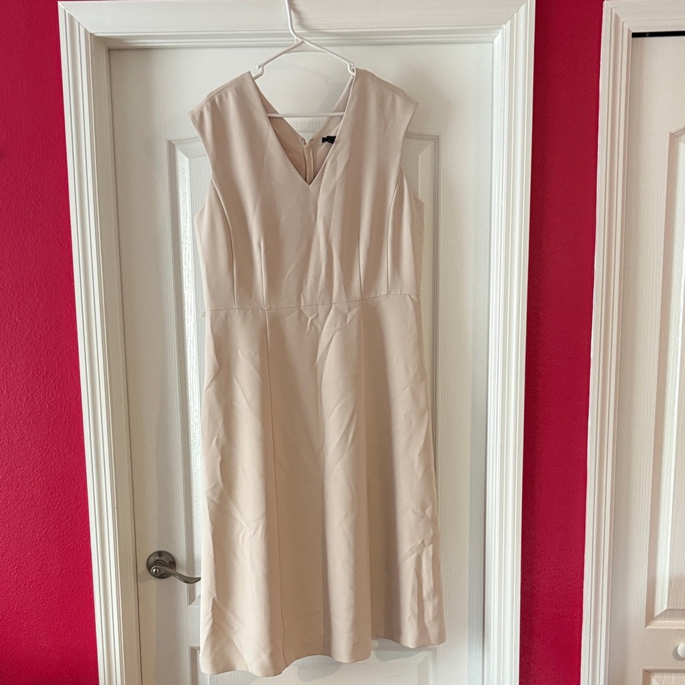 Ann Taylor Cream V-Neck Midi Dress